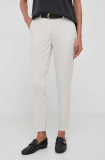 Sisley pantaloni femei, culoarea bej, drept, high waist