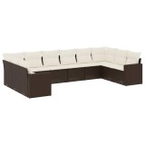 Cumpara ieftin Set canapele de gradina cu perne, 10 piese, maro, poliratan