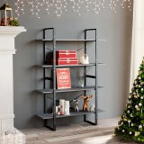 Cumpara ieftin Bibliotecă cu 4 rafturi, gri, 100x30x140 cm, lemn masiv de pin