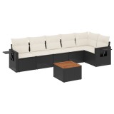 Cumpara ieftin Set canapele de gradina cu perne, 7 piese, negru, poliratan