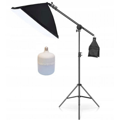 Softbox cu macara ajustabila, trepied reglabil 200 cm, bec foto LED 50W foto