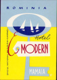 HST A144 Etichetă Hotel Modern Mamaia ONT Carpați RPR Rom&acirc;nia comunistă