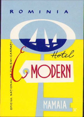 HST A144 Etichetă Hotel Modern Mamaia ONT Carpați RPR Rom&amp;acirc;nia comunistă foto