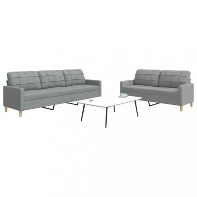 vidaXL Set de canapele, 2 piese, gri deschis, material textil foto