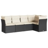 Set mobilier de gradina cu perne, 5 piese, negru, poliratan