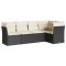 Set mobilier de gradina cu perne, 5 piese, negru, poliratan