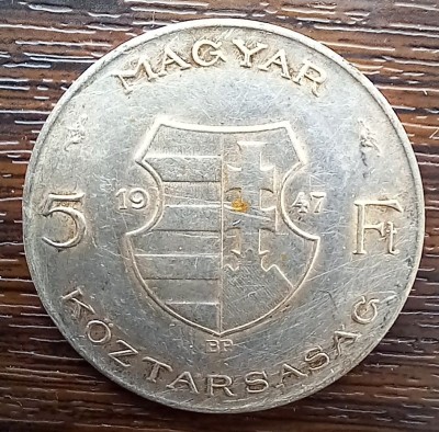 (A69) MONEDA DIN ARGINT UNGARIA - 5 FORINT 1947, LAJOS KOSSUTH foto