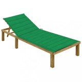 vidaXL Șezlong cu pernă verde, lemn de pin tratat