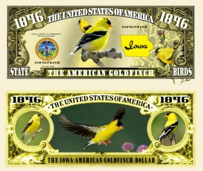 !!! SUA = FANTASY NOTE (TJ6) = IOWA , THE AMERICAN GOLDFINCH - 2018 - UNC foto