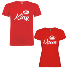 Set 2 Tricouri cuplu King si Queen Corona, rosu/alb foto