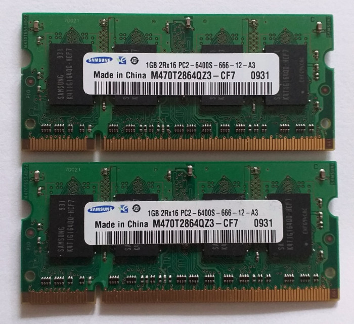 Kit DUAL-CHANNEL RAM laptop 2 GB / DDR2 / 800 MHz / PC2-6400 (2 x 1 GB)