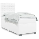 VidaXL Pat box spring cu saltea, alb, 90x200 cm, piele ecologică