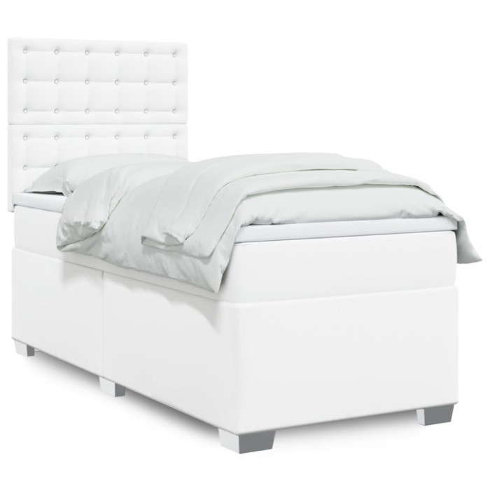 vidaXL Pat box spring cu saltea, alb, 90x200 cm, piele ecologică 3293005