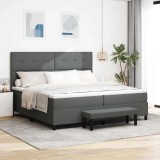 Cumpara ieftin Pat cu arcuri cu headboard Gri inchis 200 x 200 cm tesatura