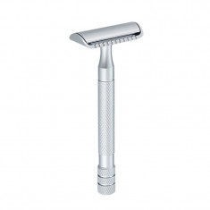 Aparat de ras Classic Safety Razor Techstar? SR10, Aliaj de Zinc, Cu Lame De Rezerva, Reutilizabil, Ecologic, Argintiu foto