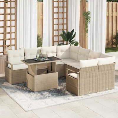 vidaXL Set de canapele pentru grădină 9 pcs Bej Rattan poli foto