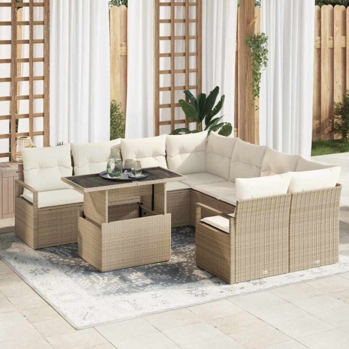 vidaXL Set de canapele pentru grădină 9 pcs Bej Rattan poli