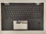 Carcasa superioara cu tastatura palmrest Laptop, HP, Omen 16-B, TPN-Q265 (2021), M62262-001, M62262-271, 44G3KTATP70, iluminata RGB 8 pini, layout US