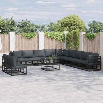 vidaXL Set de canapele pentru grădină cu pernă 11 pcs Negru Aluminiu 3378880 foto