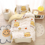 Set lenjerie de pat pentru copii, Lucmark, 7 piese, Bumbac, Umplutura de bumbac, Model ursulet, Multicolor