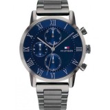 Tommy Hilfiger Kane Ceas Multifuncțional pentru Bărbați 44mm cu Cadran Albastru și Brățară Argintie din Oțel Inoxidabil