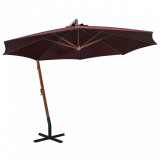 Umbrelă suspendată cu st&acirc;lp, roșu bordo, 3,5x2,9 m, lemn brad, vidaXL