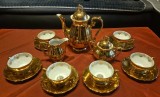 Set Serviciu Ceai/Cafea Vintage Porțelan Bavaria Gebr. Bauer &ndash; Suflat cu Aur, 15 piese