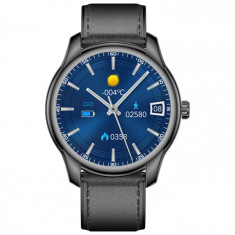 Smartwatch iSEN Watch W9 Negru cu bratara neagra din piele, 1.3 Display costomizabil, IP68, 200mAh, HR, Tensiune, Notificari, Muzica