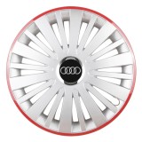 Set 4 Capace Roti, potrivite jantelor de R16, pentru Audi, model falcon argintiu cu rama rosie