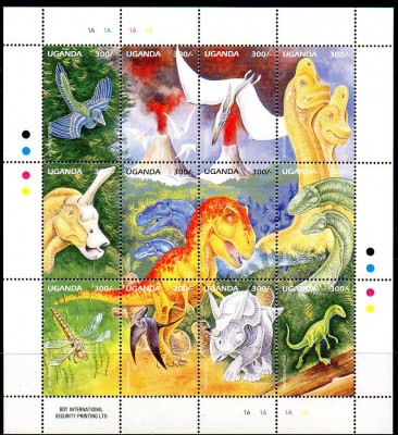 UGANDA 1995, Fauna, Animale preistorice, Dinozauri, serie neuzata, MNH foto