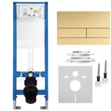 Set Cadru &Icirc;ngropat Slim 024N pentru WC cu Buton T Brush Gold