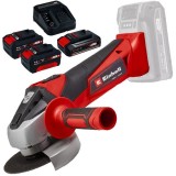 Einhell TC-AG 18/115 Li PXC + Starter Kit + Twinpack - Polizor unghiular 115 mm + Set 1 acumulator si incarcator Li-Ion 18 V 2.5 Ah + Set 2 acumulator
