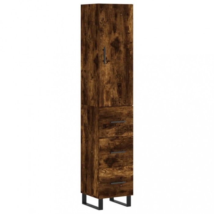 Dulap inalt, stejar fumuriu, 34,5x34x180 cm, lemn prelucrat