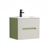 Cumpara ieftin Trent 60 dulap de baie inferior cu chiuvetă ceramică (2 sertare) verde deschis-alb