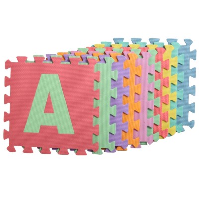 Covor tip puzzle cu cifre si litere pentru copii, din spuma, Multicolor, set 10 placi, 29x29x0.8 foto
