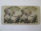 Fotografie sterosc.policr.pe carton 176 x 86 mm:Tunuri mari in acțiune WWI, Color, Europa, Militar