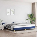 Cadru Pat Textil Albastru 200x200 cm vidaXL, Tăblie Inclusă - Suport Saltea Dormitor