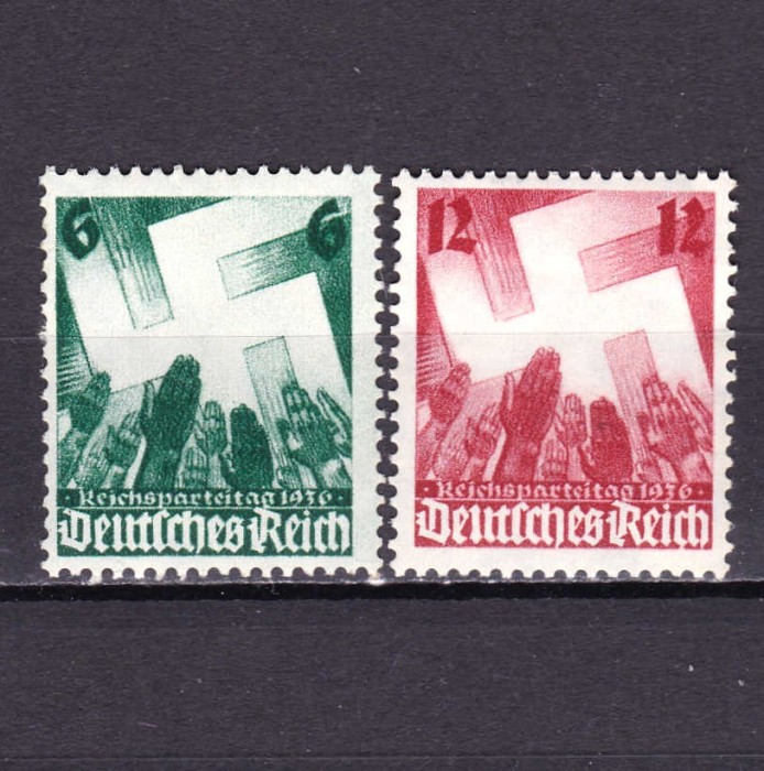 ✅ (S44) Germania Reich 1936 - &quot;Ziua Partidului - NSDAP &quot; ,serie Mi.632/633 , MH