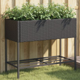 vidaXL Jardinieră de grădină cu raft, negru, poliratan 366384