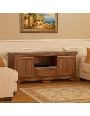 Comoda living VMT2, Pal Melaminat, cu 2 usi, sertar, cu elemente din MDF, Nuc foto