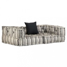 Canapea puf modulară cu 2 locuri, gri cu dungi, material textil foto