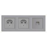 Priză cu două prize &icirc;mpăm&acirc;ntate Nova III cu conector UTP și cadru gri