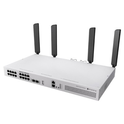 Switch L3, Wi-Fi 6 Dual-Band, 8 x RJ45 1G PoE, 8 x RJ45 1G, 2 x SFP+ 10G, 2 x AC, 1U - MikroTik CRS418-8P-8G-2S+5axQ2axQ-RM SafetyGuard Surveillance foto