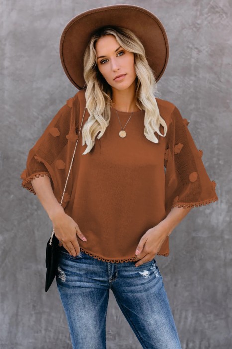 K819-8 Bluza casual din material lejer cu maneci scurte largi