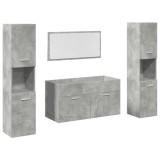 Cumpara ieftin Set mobilier de baie, 4 piese, gri beton, lemn compozit