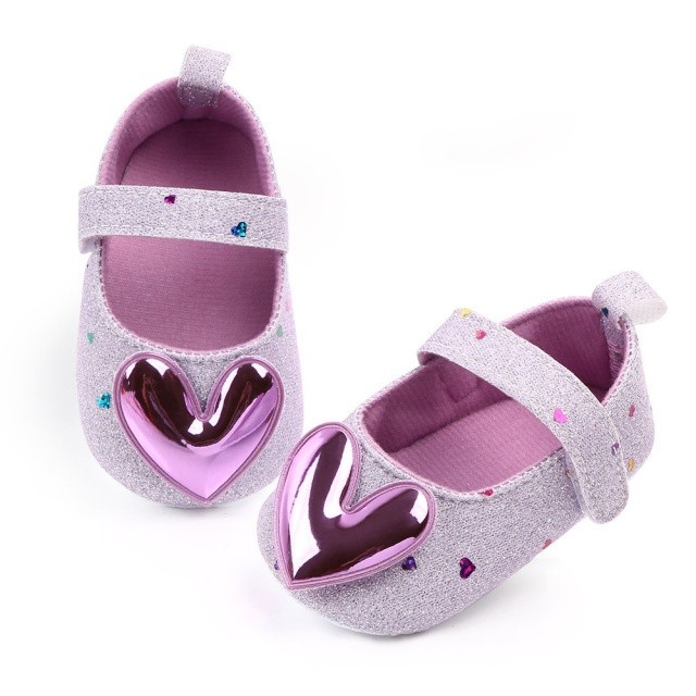 Pantofiori sclipitori cu inimioara mov (Marime Disponibila: 3-6 luni (Marimea