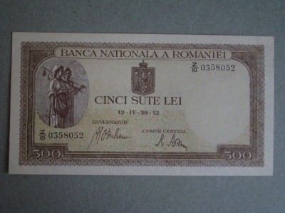 500 lei 1942 Filigran Vertical - aUNC / UNC foto