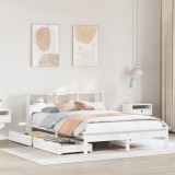 Gossi pat cu biblioteca fara saltea, alb, 140x200 cm, lemn masiv pin