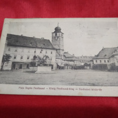 CARTE POSTALA FOARTE RARA!! DROTLEFF SIBIU PIATA REGELE FERDINAND CIRCULATA 1926