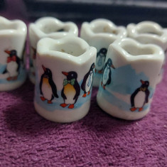 Recipiente din portelan pictate Pinguini,6 vase portelan vechi GERMANY Lumanari